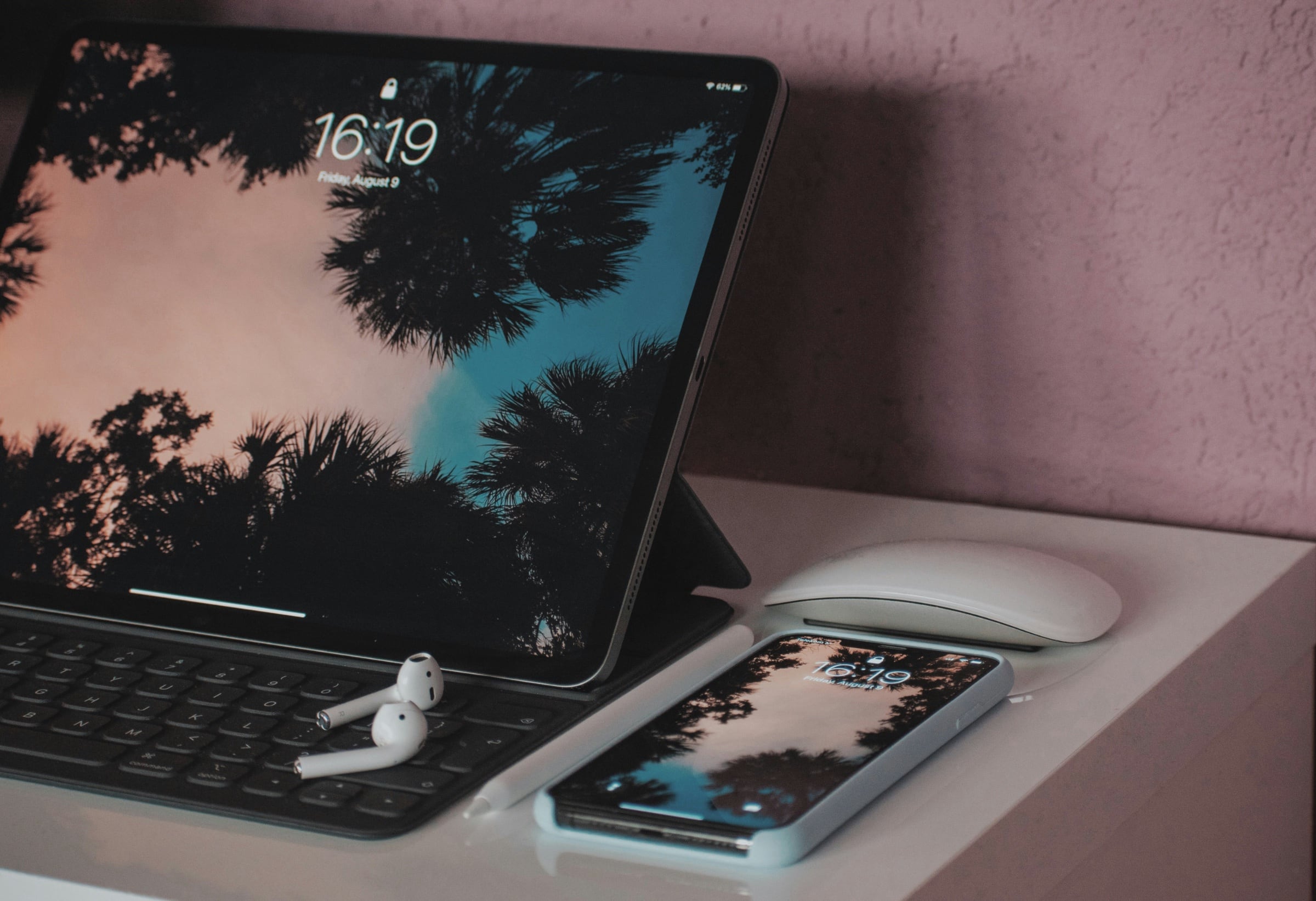 Tablet and mobile phone sitting on a desk