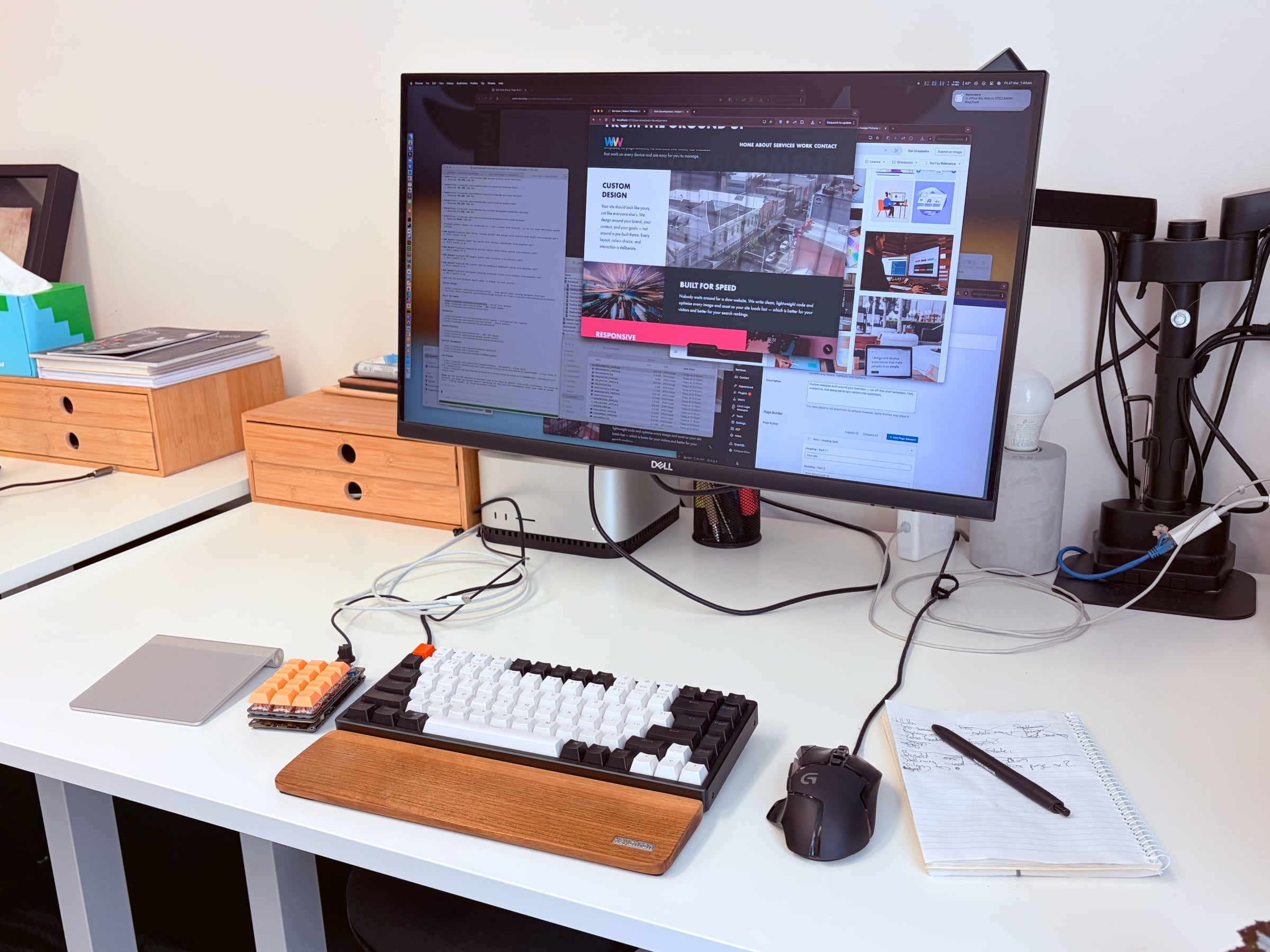Literally my messy desk, working on this website